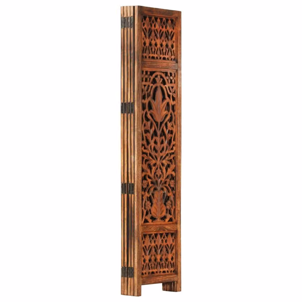 Berkfield Home Hand Carved 5-Panel Mango Wood Room Divider in Brown and Grey, W/H: 200 x 165 cm – 2