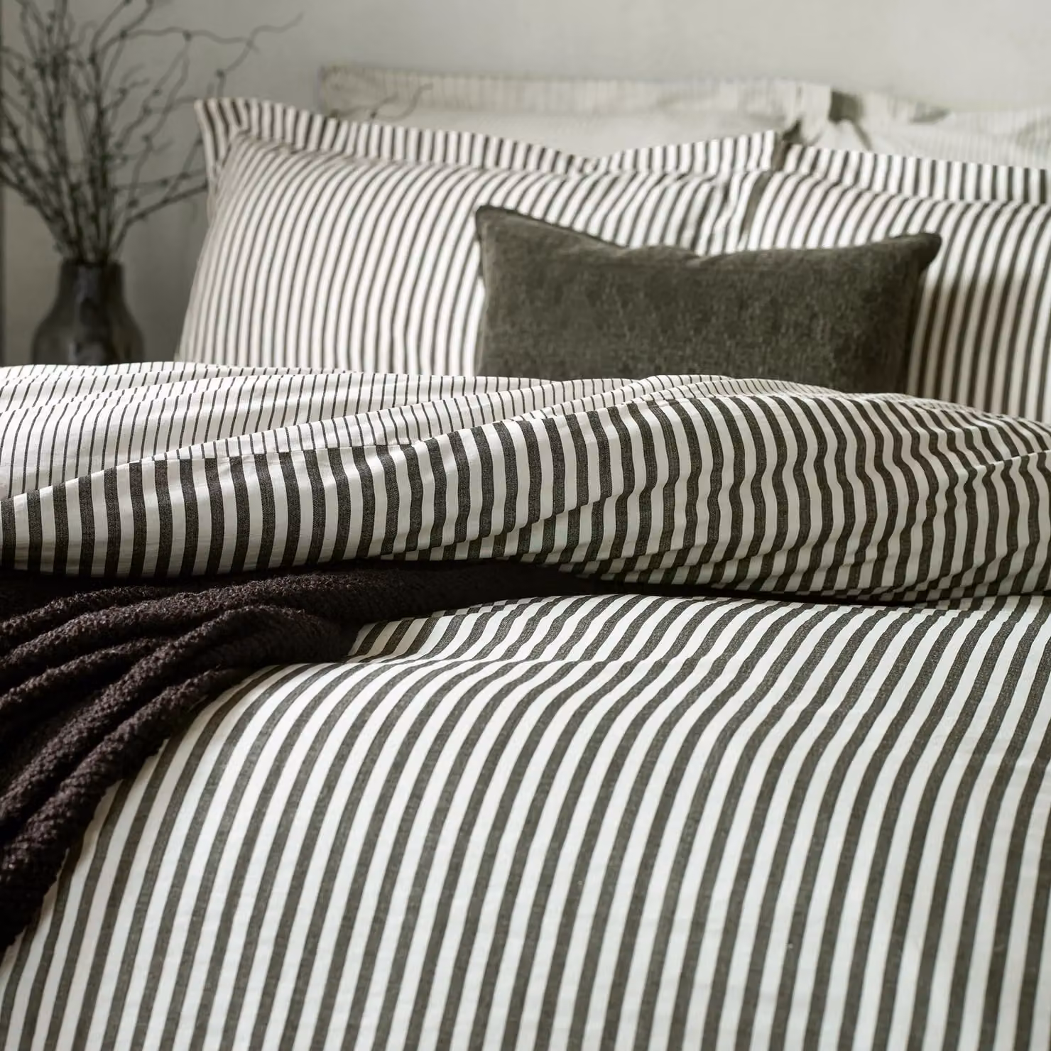 Yard Hebden Reversible Striped 100% Cotton Duvet Cover and Pillowcase Set, Black, W/D/H: 200 x 200 cm – 2