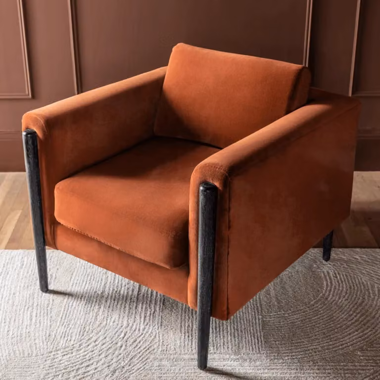Atkin & Thyme Lexington Armchair in Rust Velvet and Black