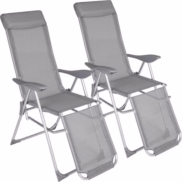 tectake Set of 2 Lightweight Folding Aluminium Garden Chairs in Grey