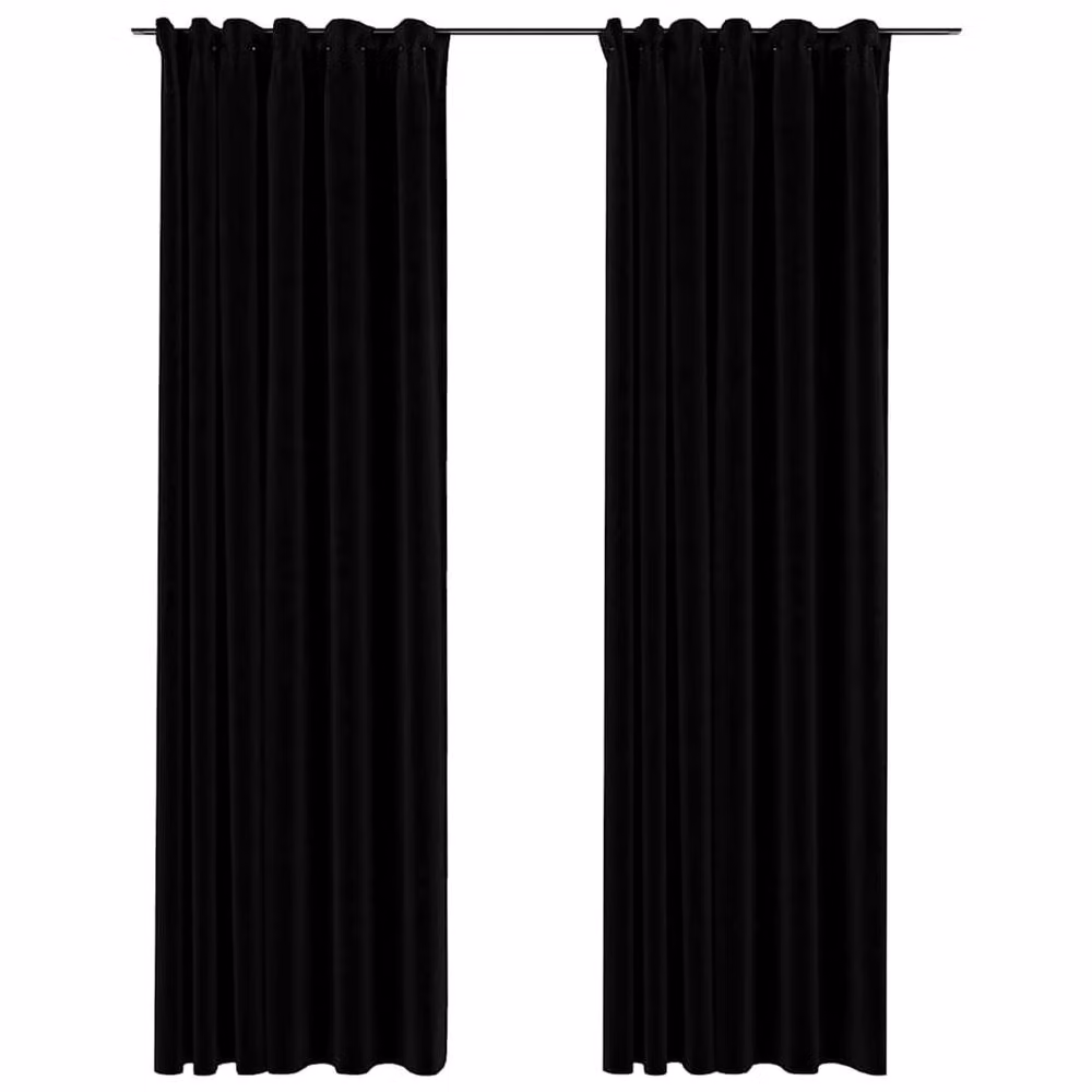 Berkfield Home Linen-Look Blackout Curtains with Hooks, 2 Pack, Black, W: 140 cm, H: 225 cm – 2