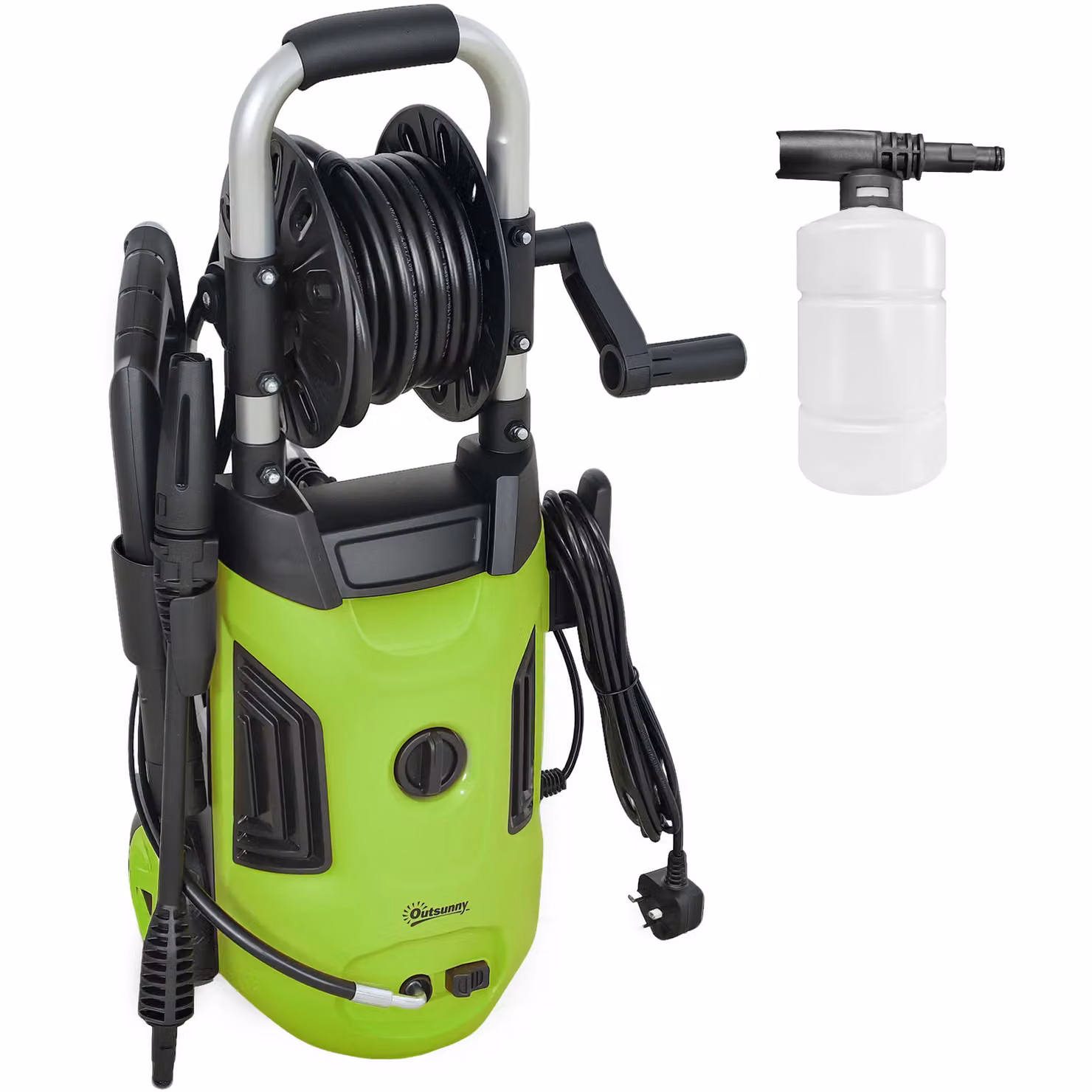 Outsunny 1800W High Pressure Washer with 150 Bar Pressure, 420 L/h Flow Rate, 6m Hose and Hose Reel in Green – 2