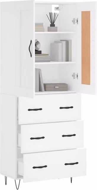 Berkfield Home White Modern Highboard with Hinged Doors and Internal Shelves, W/D/H: 69.5 x 34 x 180 cm