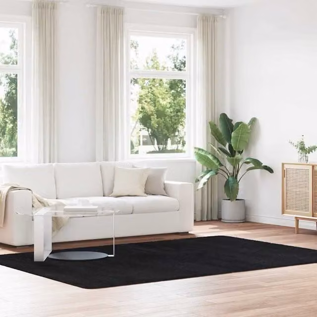 Berkfield Home NAVARRA Shaggy High Pile Rug, Black, W: 200 cm, D: 290 cm