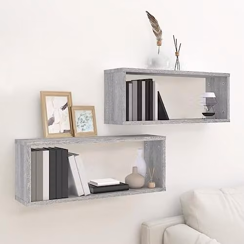 vidaXL Set of 2 Wall Mounted Cube Shelves in Grey Sonoma, W/D/H: 60 x 15 x 23 cm – 2