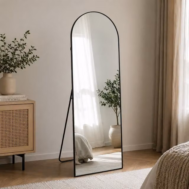 Gr8 Home Arched Full Length Floor Standing Mirror with Black Aluminium Frame, H 160 cm x W 50 cm