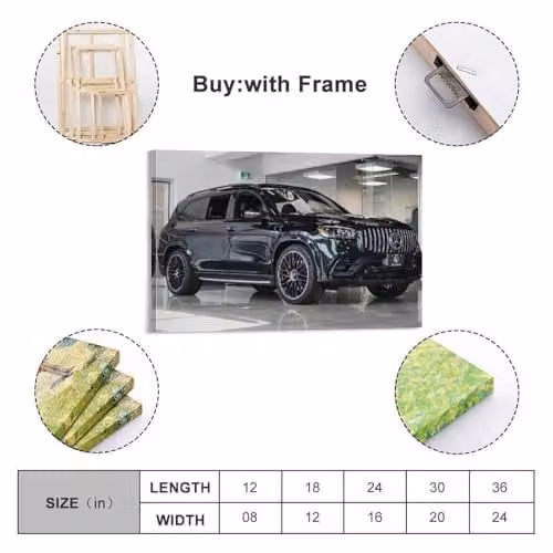 JTLFXY GLS63 Luxury SUV Canvas Wall Poster, Black Modern Decorative Art Print, W: 40 cm, H: 60 cm – 2