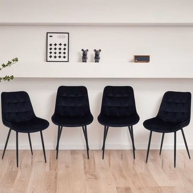 Madefor.living Set of 4 Erica Plush Velvet Dining Chairs in Black