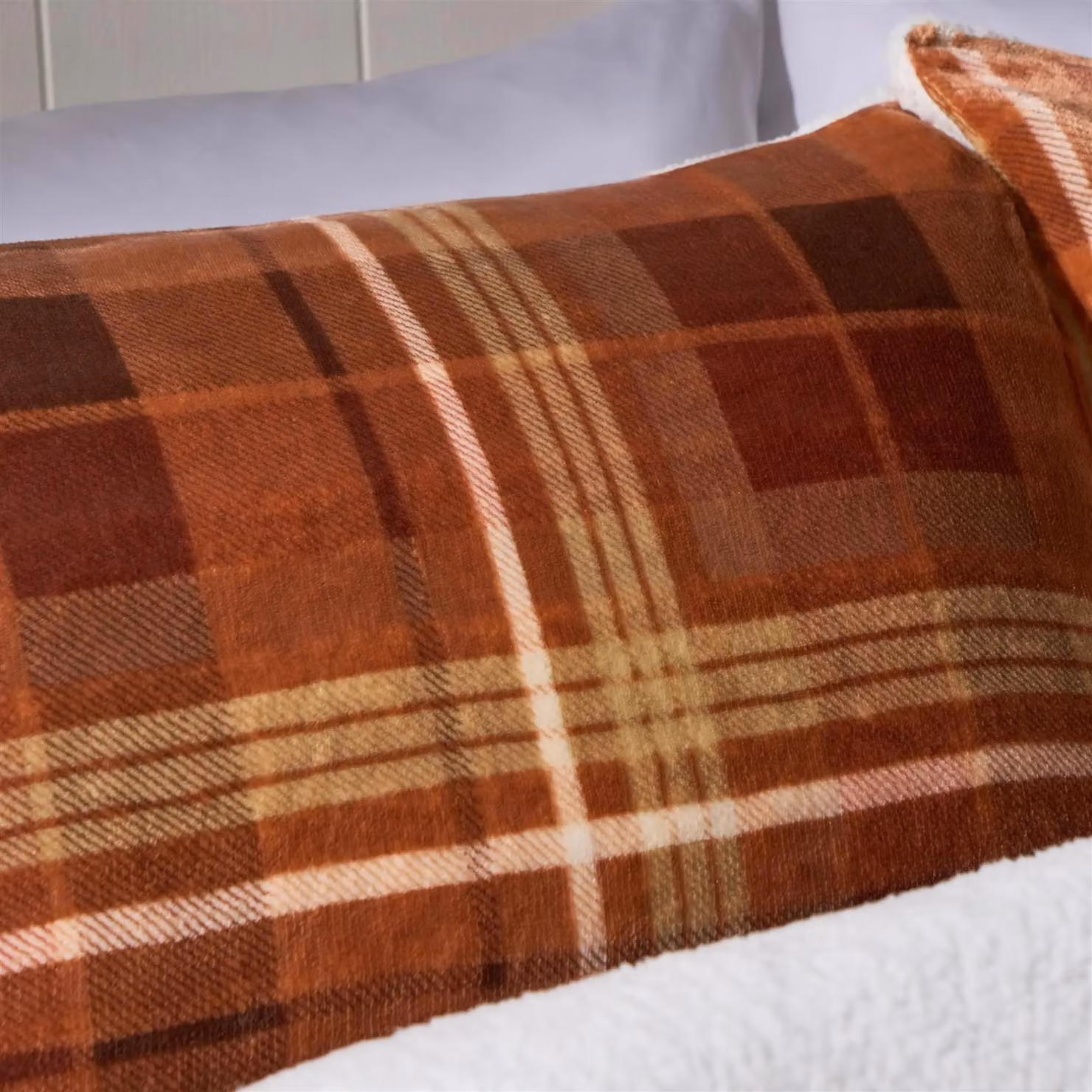 OHS King Size Autumn Check Fleece Bedding Set in Rust Orange with 2 Pillowcases – 2