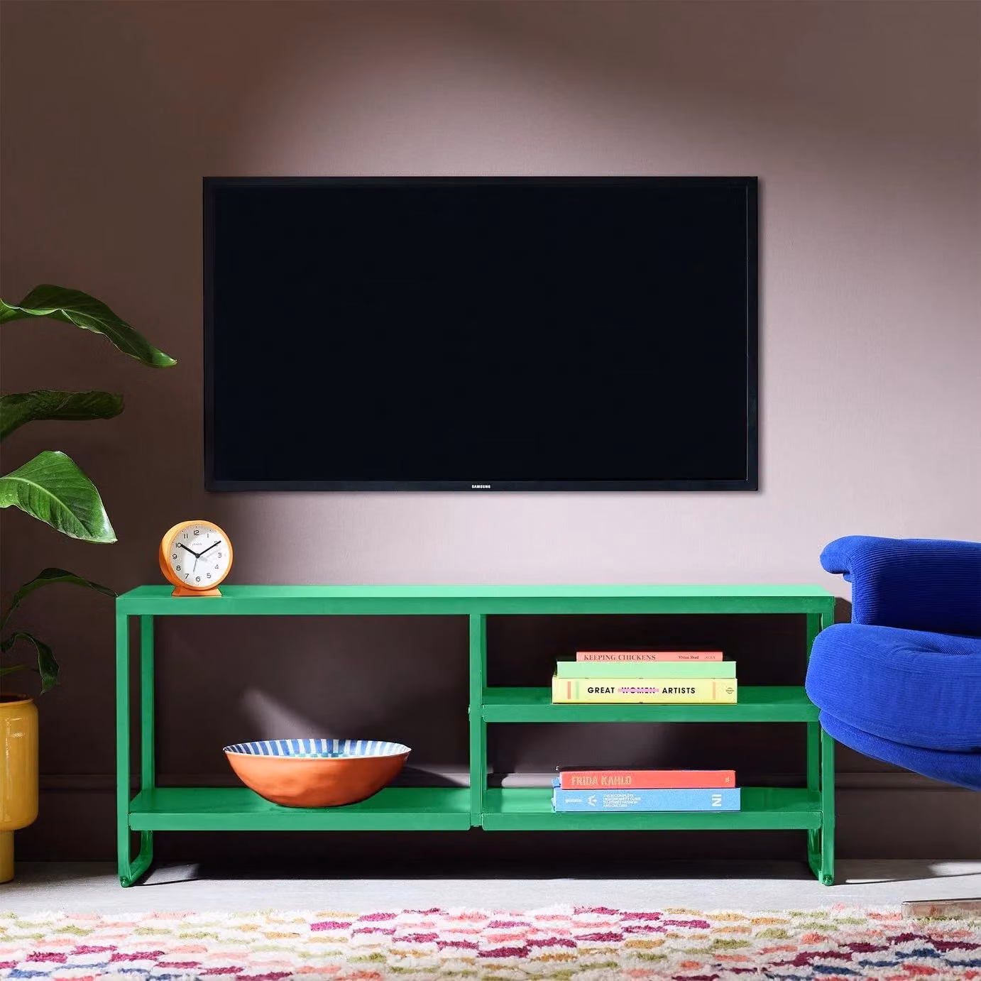 Lorelei Industrial Style Green Metal TV Unit with 2 Shelves W/D/H: 114 x 38 x 47 cm