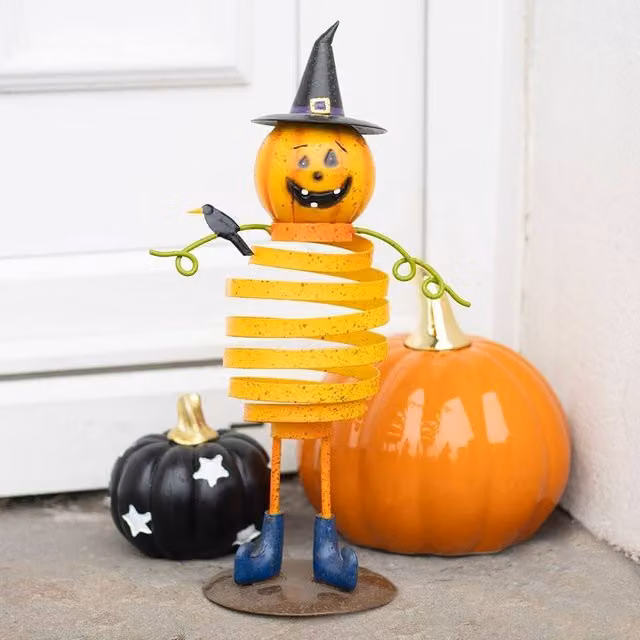 Uniqueful Orange Metal Pumpkin Man Tabletop Ornament for Halloween and Autumn
