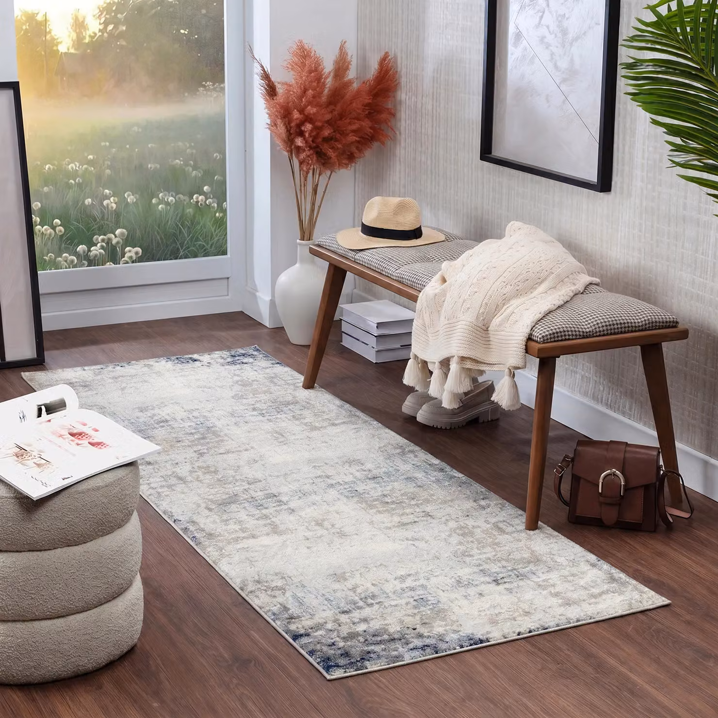 Livabliss Roma Abstract Modern Marble Rug in Grey, Blue and Brown, W: 80 cm, L: 220 cm – 5