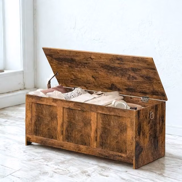 FURNOS Industrial Wooden Storage Box Chest in Rustic Brown, W/D/H: 40 x 41 x 40 cm – 1