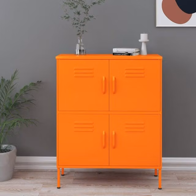 Berkfield Home Orange Steel Storage Cabinet with Internal Shelves and Hinged Doors W/D/H: 80 x 35 x 101.5 cm