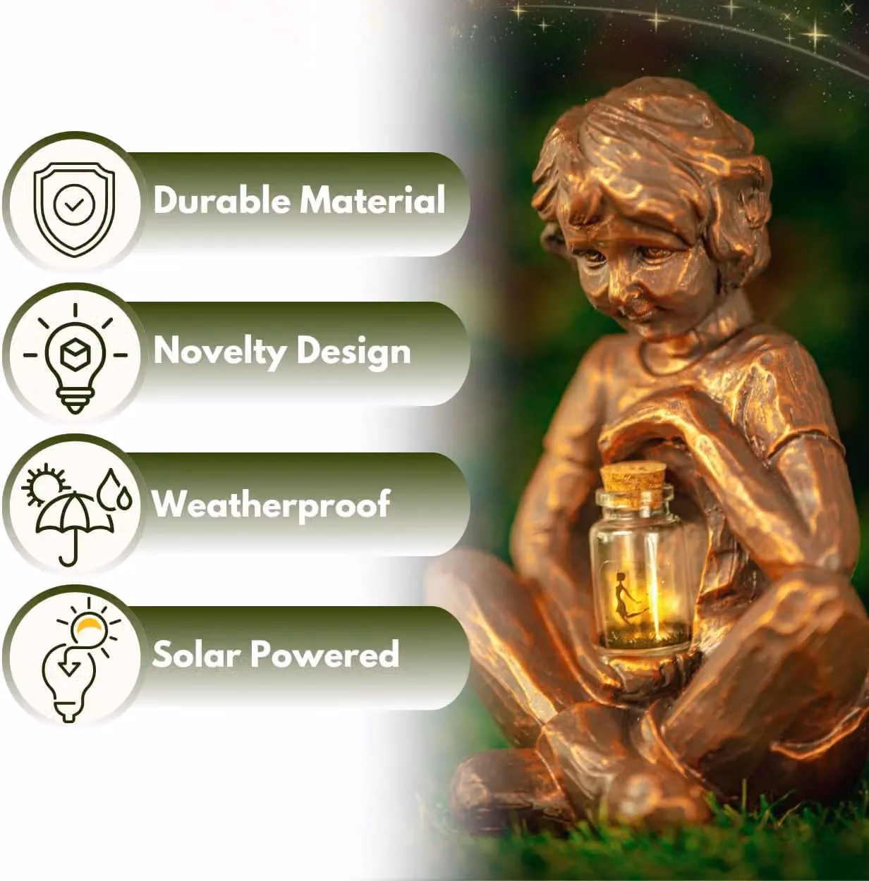Marco Paul Bronze Boy with Firefly Jar Solar Powered Garden Ornament – 4
