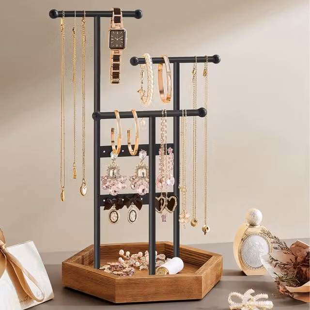 SONGMICS Freestanding Metal Jewellery Stand with 4 Independent Zones in Black