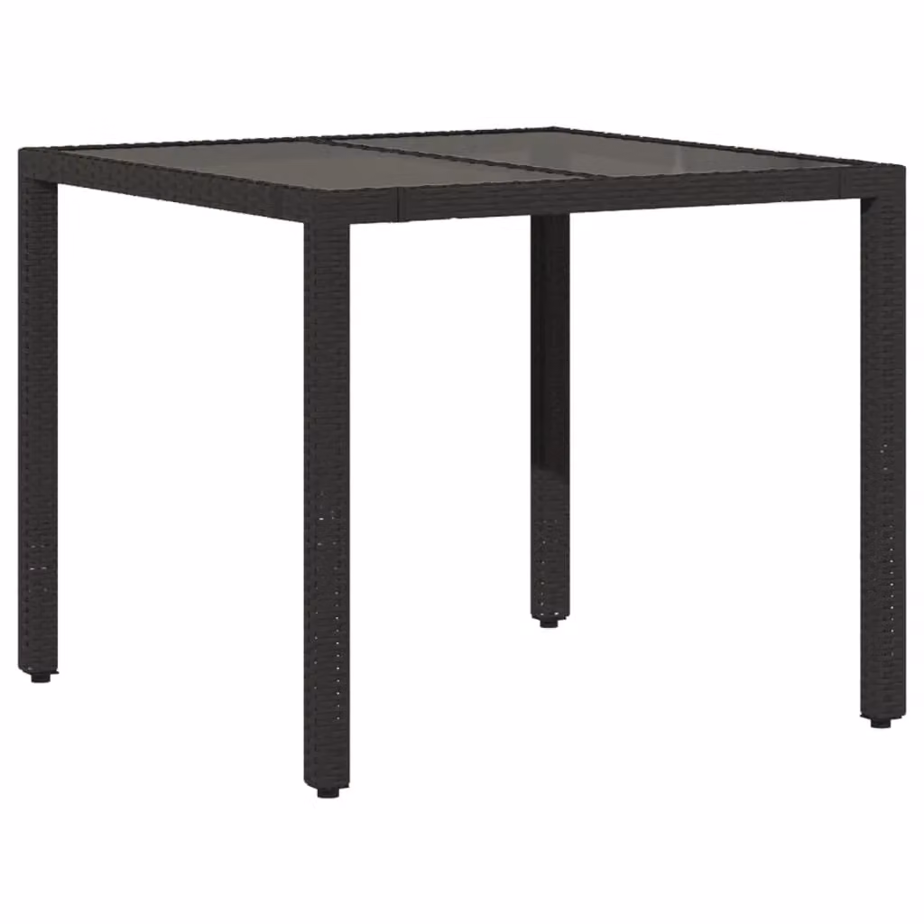 Berkfield Home Modern Black Poly Rattan Garden Table with Glass Top W/D/H: 90 x 90 x 75 cm – 2