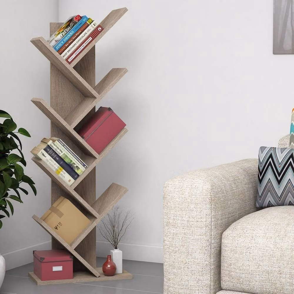 CALICOSY 8-Shelf Modern Wood Bookcase in Brown, H 128.5 cm x W 46 cm x D 22 cm – 2