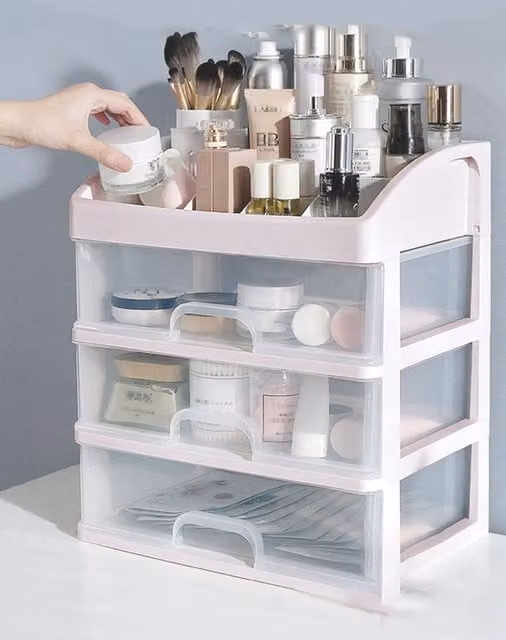Living and Home Large Capacity Cosmetic Organizer with 3 Drawers in Grey – 1