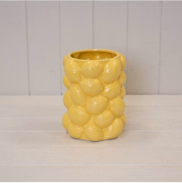 KDMD Modern Yellow Ceramic Geometric Round Vase