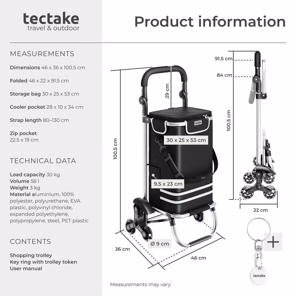 tectake 3-in-1 Foldable Shopping Trolley with Cooler Bag, Black – 6