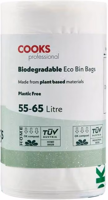 Cooks Professional Biodegradable Compostable Bin Bags, 58L, White, 3 Pack