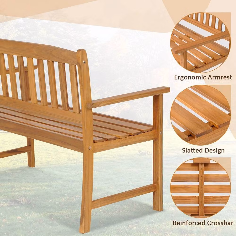 FORGEVIO 2-Person Acacia Wood Outdoor Patio Bench in Brown, W/D/H: 100 x 50 x 50 cm – 3