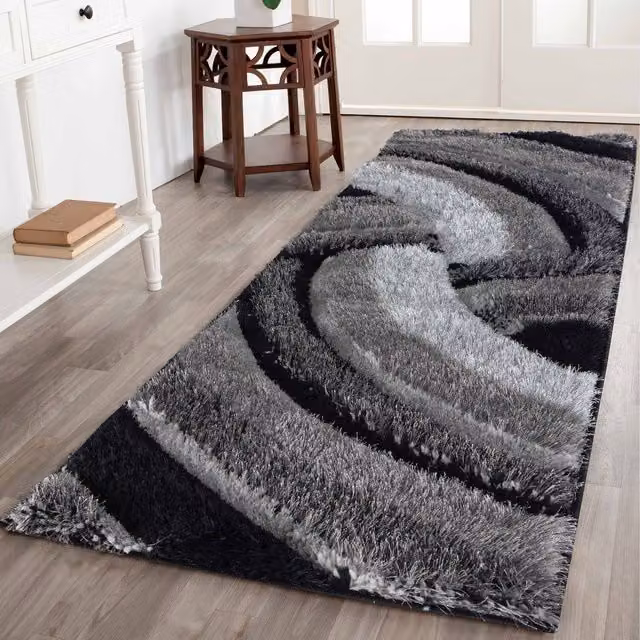 Desire Rugs Modern Wave Shaggy Runner Rug in Grey, W: 60 cm, L: 220 cm