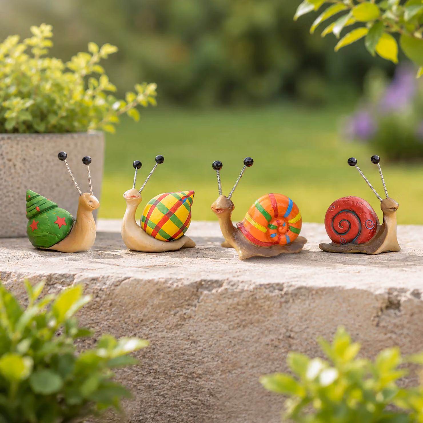 Marco Paul Pack of 4 Multicoloured Striped Snail Garden Ornaments – 5
