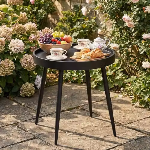 Outsunny Round Black Outdoor Garden Coffee Table with Plastic Top, Diameter: 49.5 cm – 9