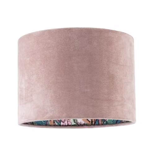 Happy Homewares Pink Velvet Drum Lamp Shade with Inner Watercolour Floral Pattern, W/D/H: 25 x 18 x 18 cm – 1