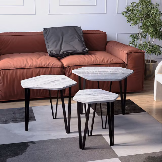 Vida Designs Brooklyn Nest of 3 Industrial Tables in Grey