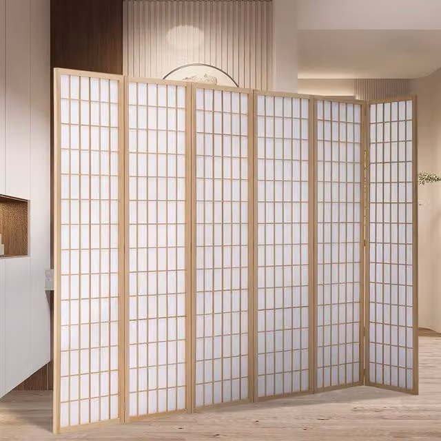 Livingandhome Japanese Oriental Folding Wooden Room Divider in Brown and White, 270 cm