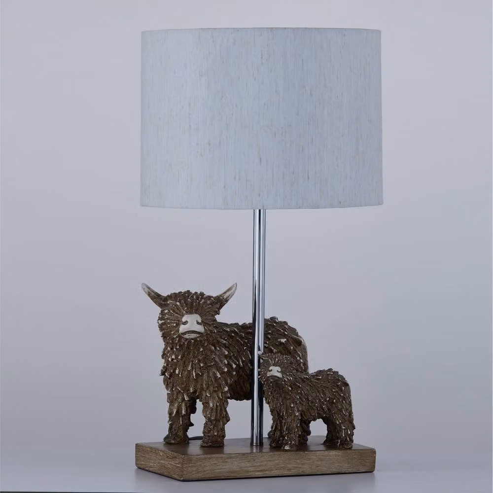 First Choice Lighting Angus & Hamish Highland Cows Table Lamp in Brown with Beige Fabric Shade – 2