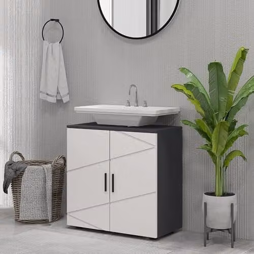 kleankin Under Sink Bathroom Cabinet with Soft Close Double Doors and Internal Shelf, Grey, W/D/H: 60 x 30 x 60 cm – 1