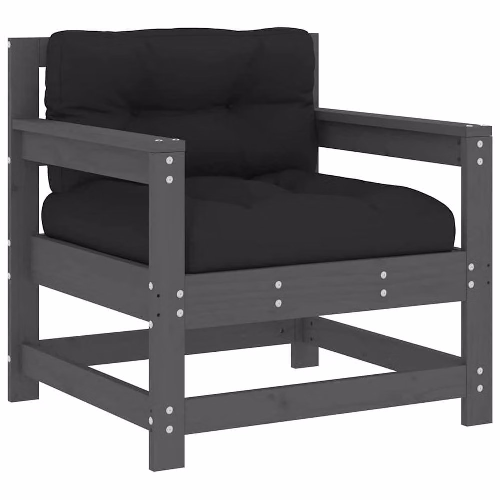 Berkfield Home Set of 2 Rustic Grey Solid Pine Garden Chairs with Cushions – 3