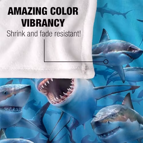 JQ Licensing Royce McClure Wish You Were Here Great White Sharks Super Soft Silky Touch Fleece Throw Blanket, W/D/H: 91 x 147 cm, Blue/Multicolour – 3