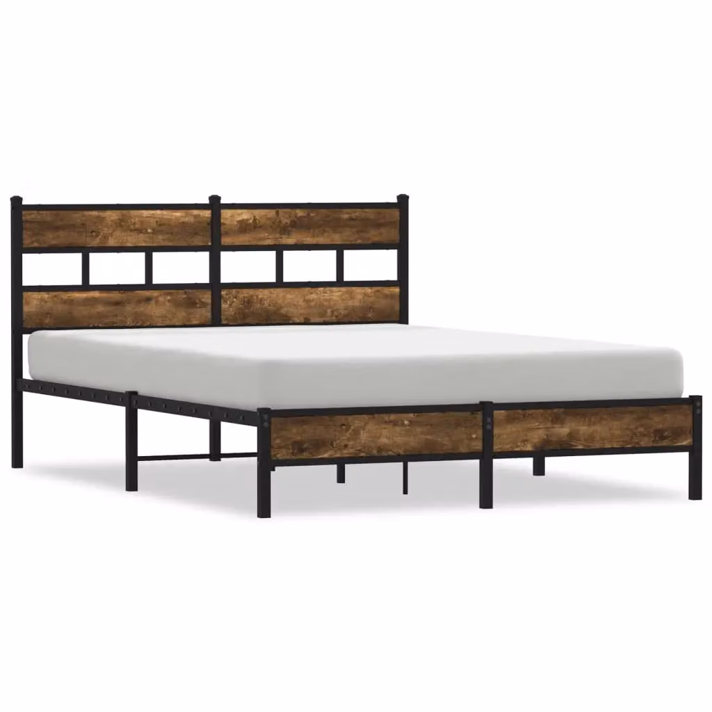 Berkfield Home Bed Frame with Headboard in Sonoma Oak and Brown, W/D/H: 140 x 200 cm – 2
