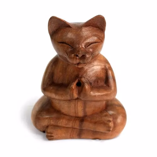 KDMD Large Yoga Cat Wooden Carved Incense Burner in Brown – 1