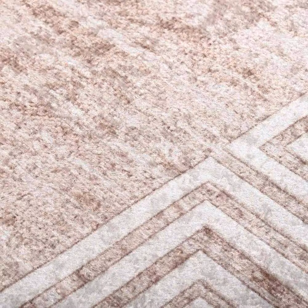 Berkfield Home Washable Geometric Round Rug in Beige with Anti Slip and Sound Absorbing Properties, W: 80 cm, D: 150 cm
