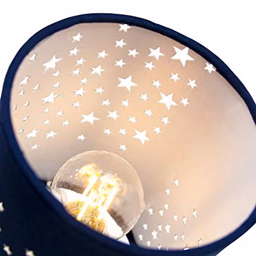 Happy Homewares Blue and Silver Stars Cotton Childrens Bedside Table Lamp, Height: 23 cm – 2