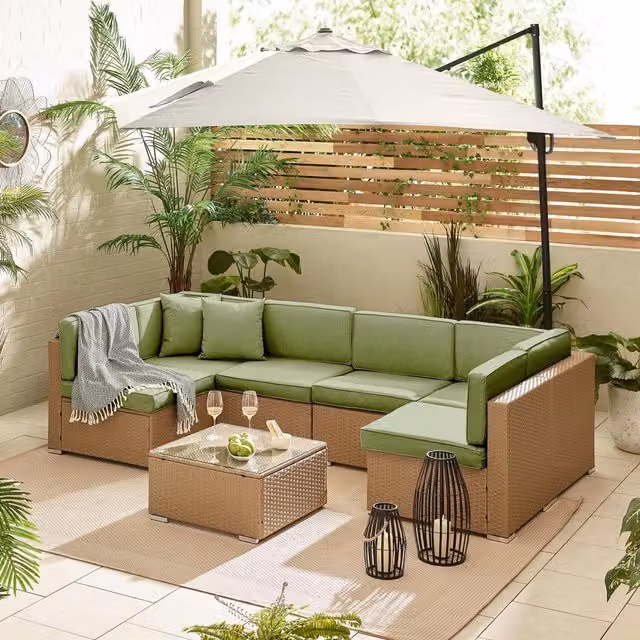 FurnitureboxUK Orlando Modular Rattan 6 Seat L Shape Corner Garden Sofa in Grey and Green