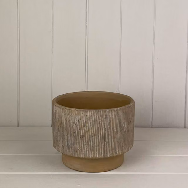 KDMD Classic Round Ceramic Tabletop Pot in White and Beige