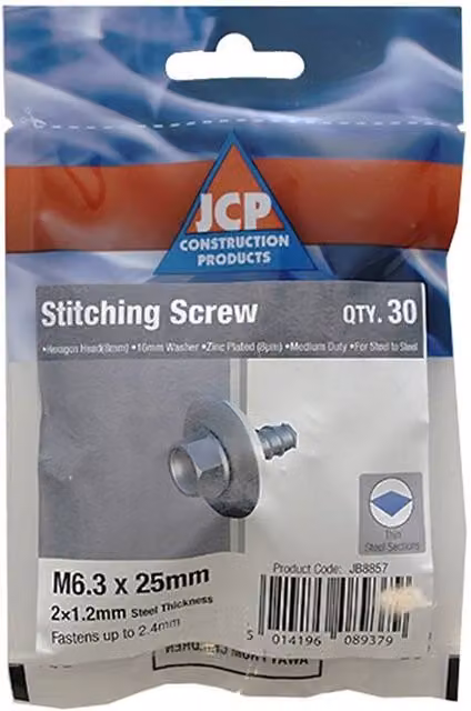 JCP Construction Products Metalfix Stitching Screws with Flat Washer, Silver, 16 mm