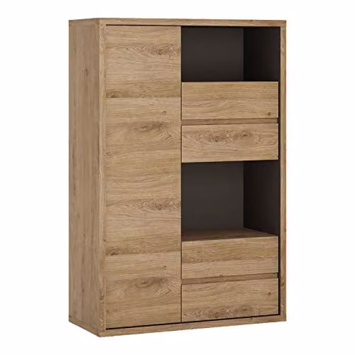 Furniture To Go Shetland Modern 1 Door and 4 Drawer Display Cabinet in Brown Shetland Oak