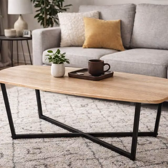 Spot On Dealz Modern Rectangular Oak Coffee Table with X-Frame Design