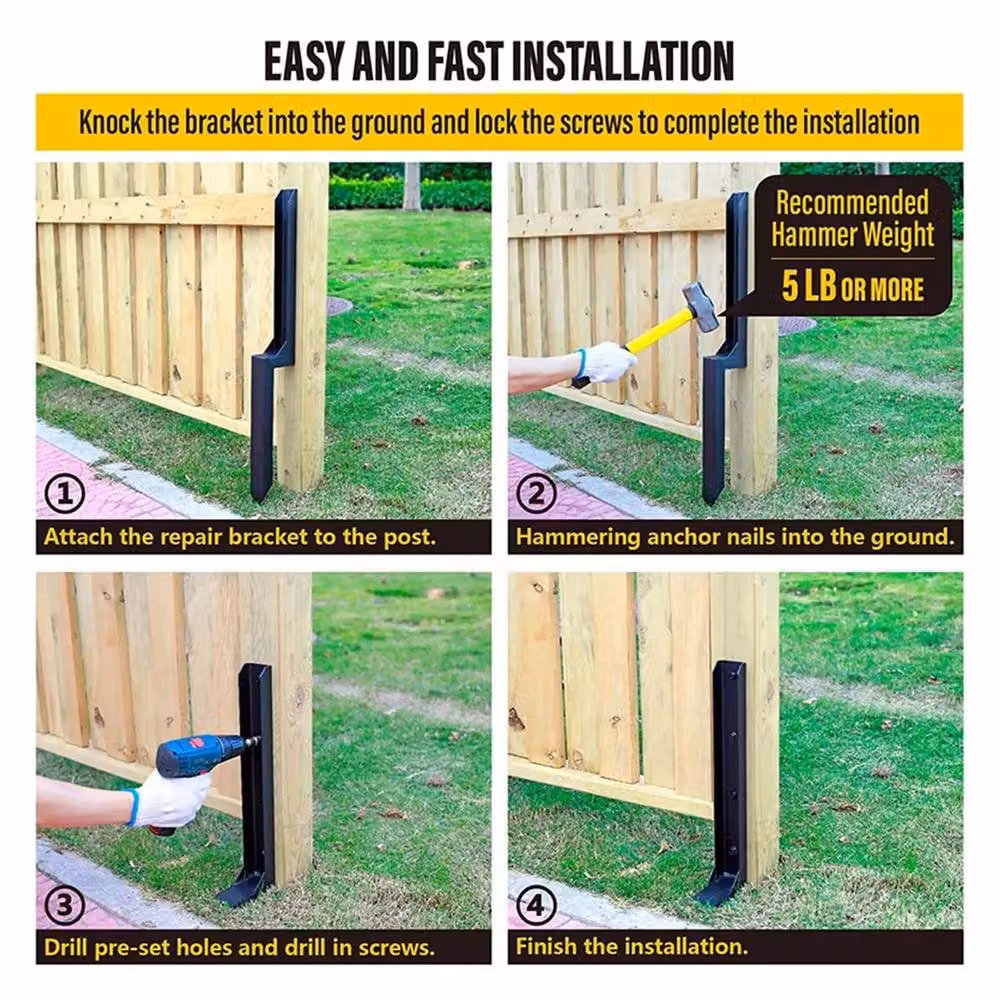 NESTLUNE 2-Piece Heavy Duty Steel Fence Post Repair Stake in Black, H: 120 cm, W: 3.2 cm – 5