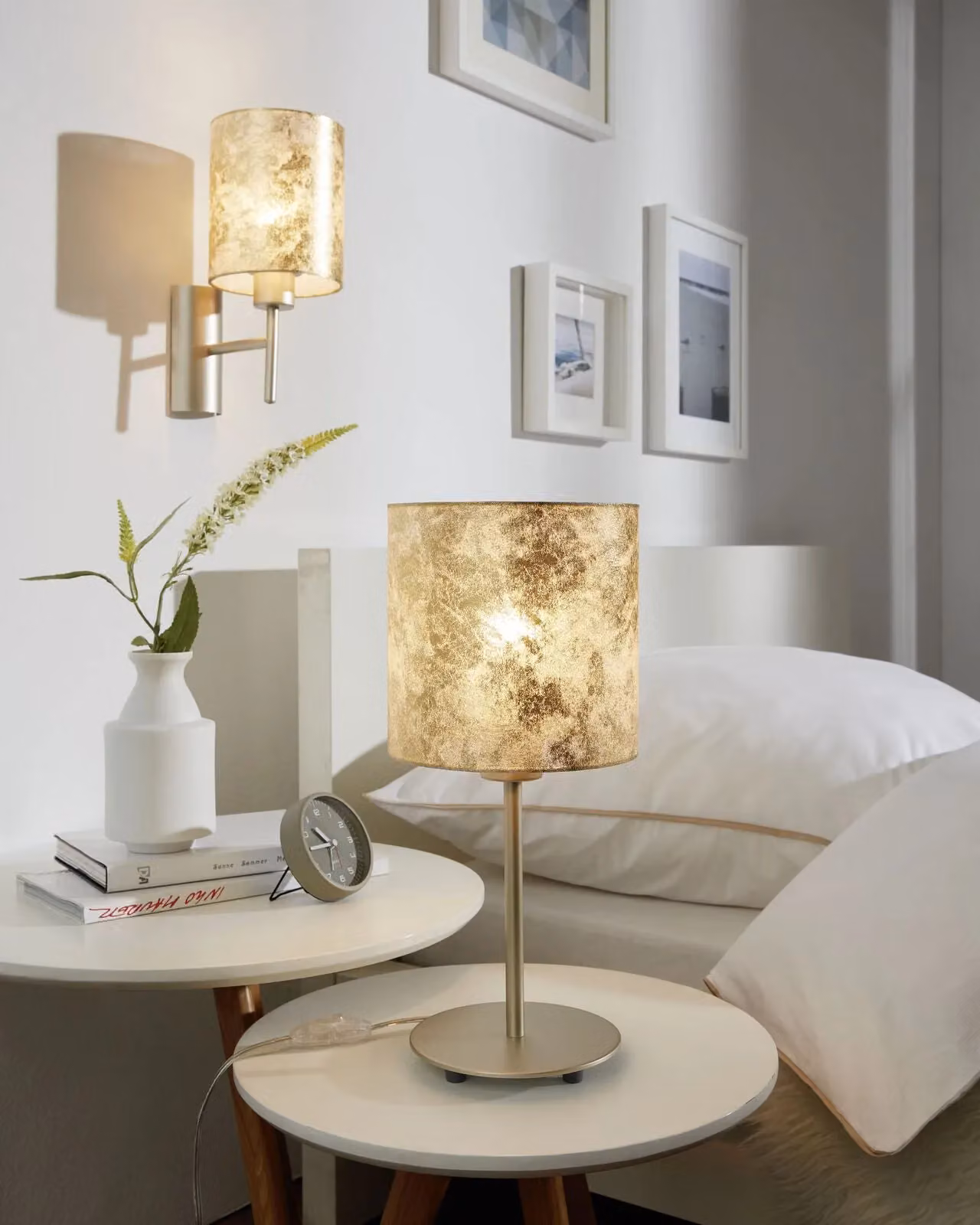 Loops Table Lamp in Gold and Brass with Fabric Shade and Round Base, E27, 1x60W, H 40 cm x W 18 cm x D 18 cm – 2