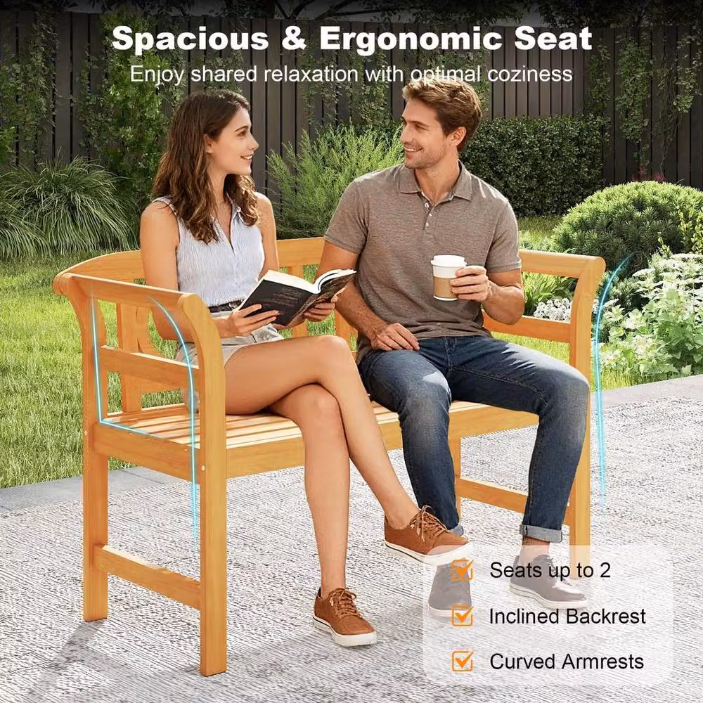 NESTLUNE Acacia Wood 2-Person Garden Loveseat Bench in Brown, W/D/H: 100 x 100 x 100 cm – 3