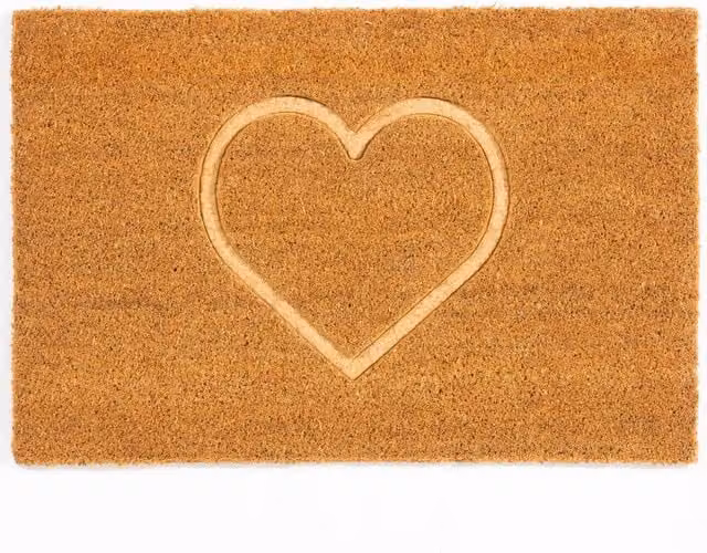 Arthouse Astley Pressed Heart Embossed Coir Doormat with PVC Backing in Natural, W: 40 cm, D: 60 cm